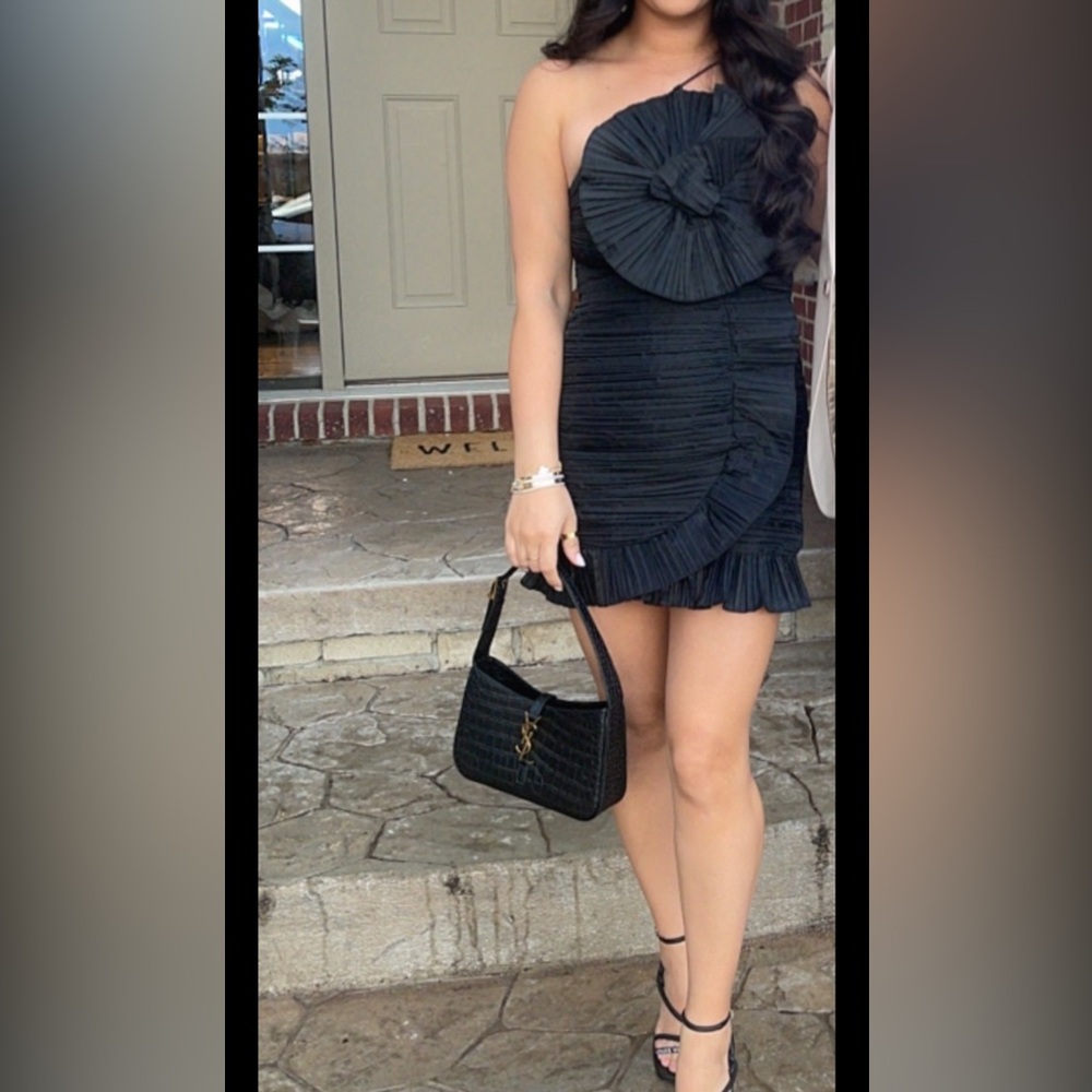 Black Ruched Dress with YSL Bag